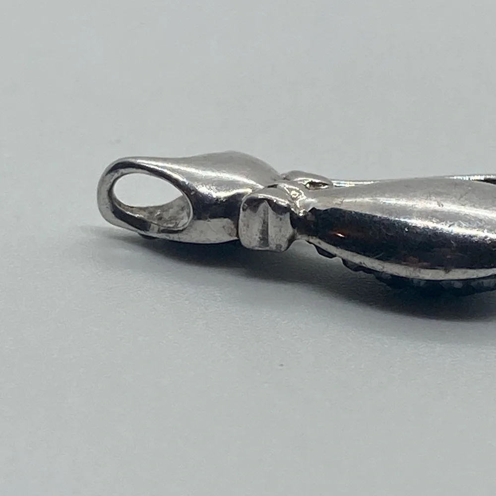 925 Sterling Silver & Black Crystal Kitty Cat Pendant | .9” L x .4” W - Picture 5 of 8